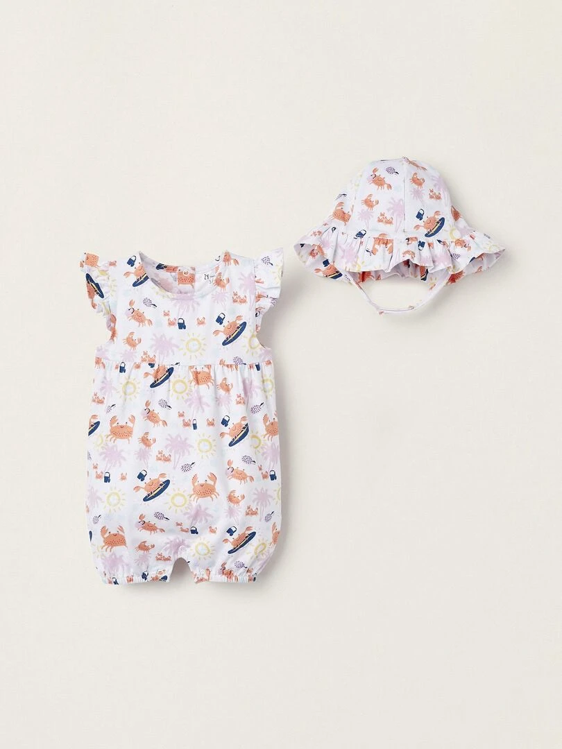 Chapeau + Combinaison en coton pour Nouveau né NATURE TAKEOVER Blanc