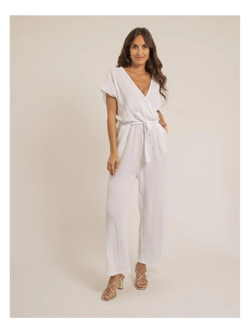 Combi pantalon gaze de coton EROLIE Blanc