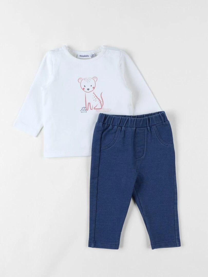 Set 2 pièces legging + t shirt léopard/denim Noukie's Blanc