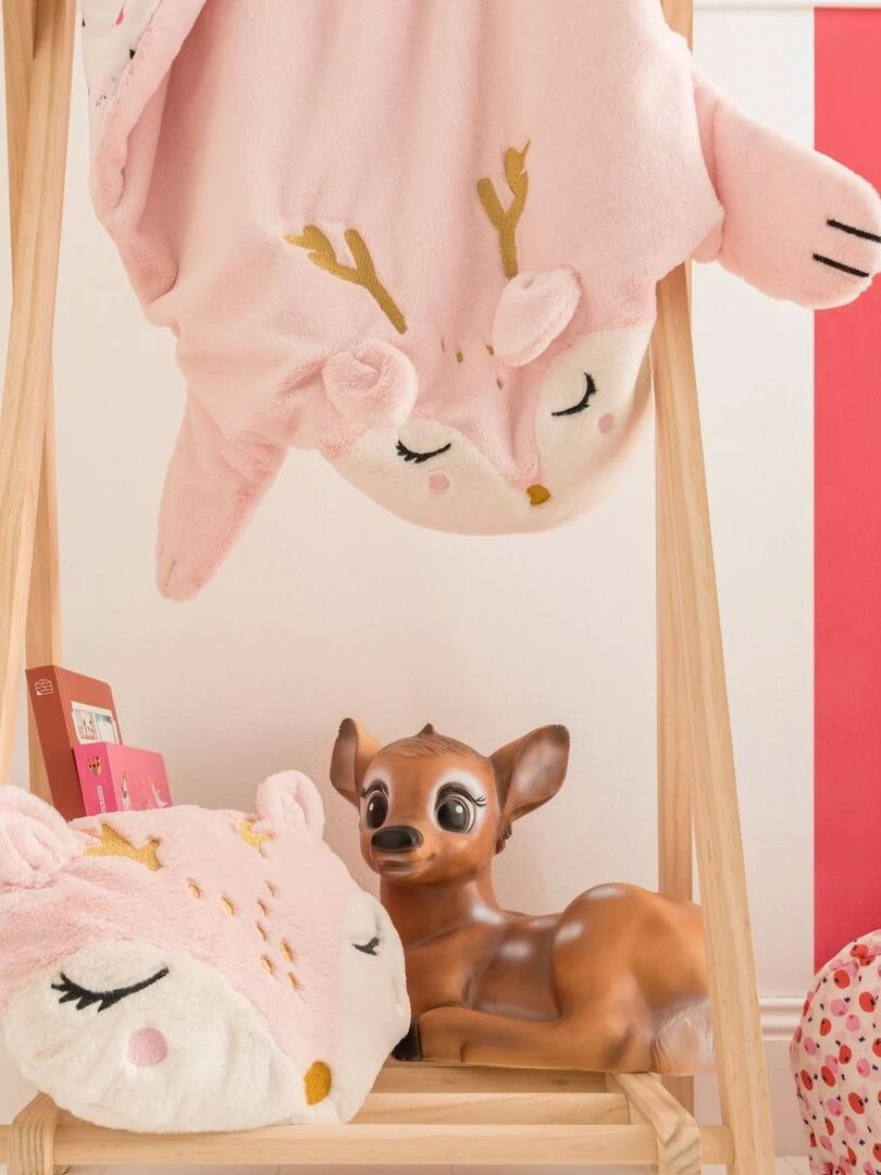 Coussin décoratif Catimini cerf pour enfant   38x30 cm   100% Polyester tout doux   Rose clair   Rose