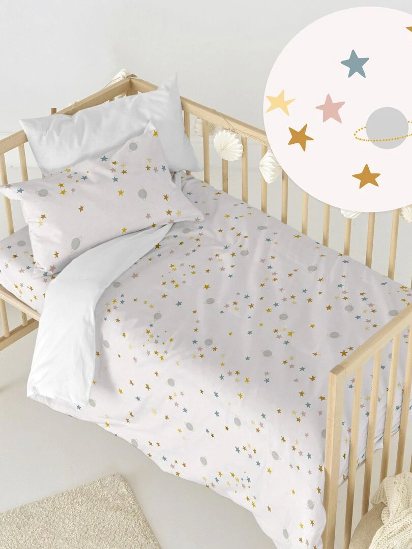 Parure housse de couette 2 pièces Saturn "Happyfriday" Blanc