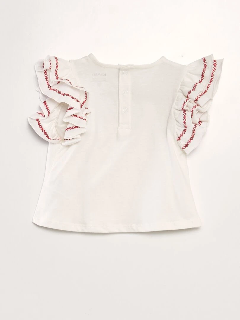 T shirt avec volants aux emmanchures Blanc/rouge