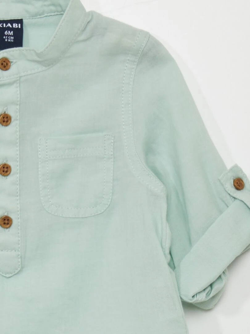 Chemise col tunisien   Bleu turquoise