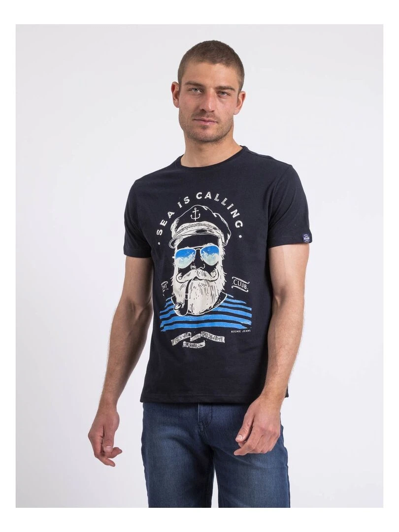 T shirt col rond NALUPIRI Bleu marine