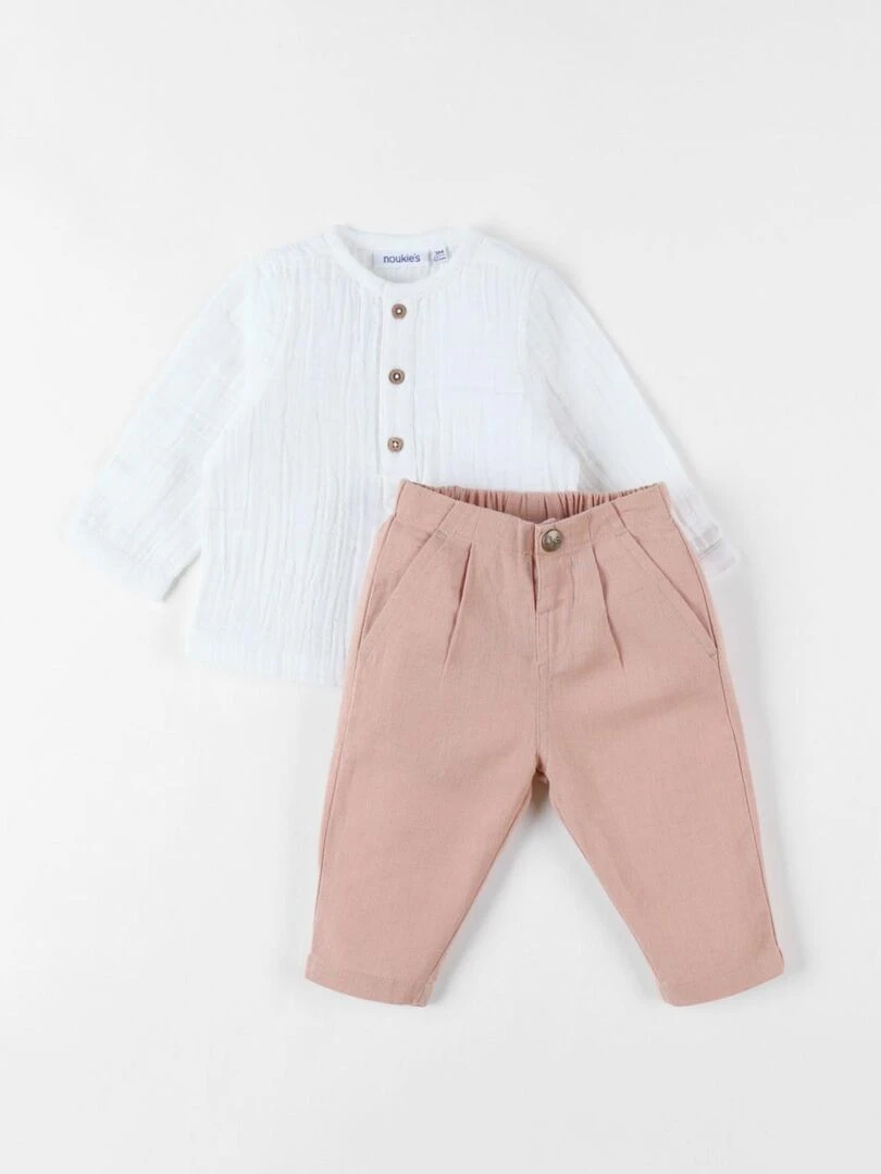 Set cérémonie chemise + pantalon écru/caramel clair Noukie's Beige