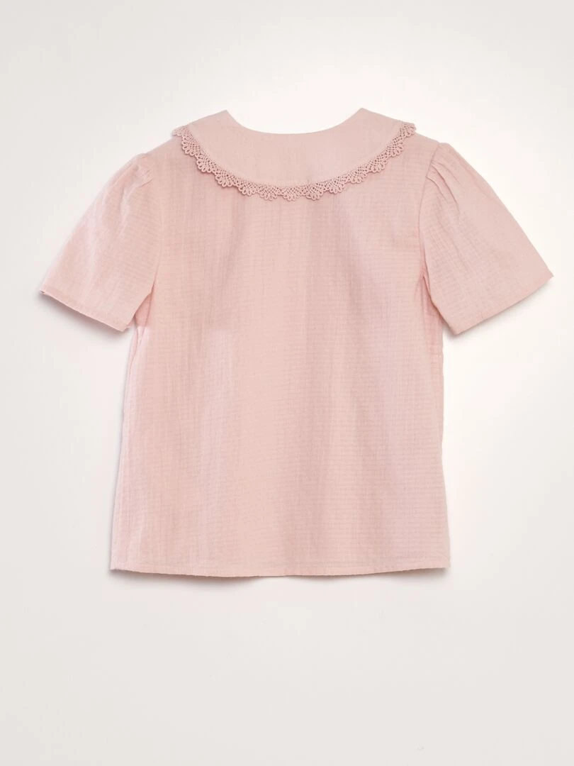 Blouse col claudine en tissu texturé Rose