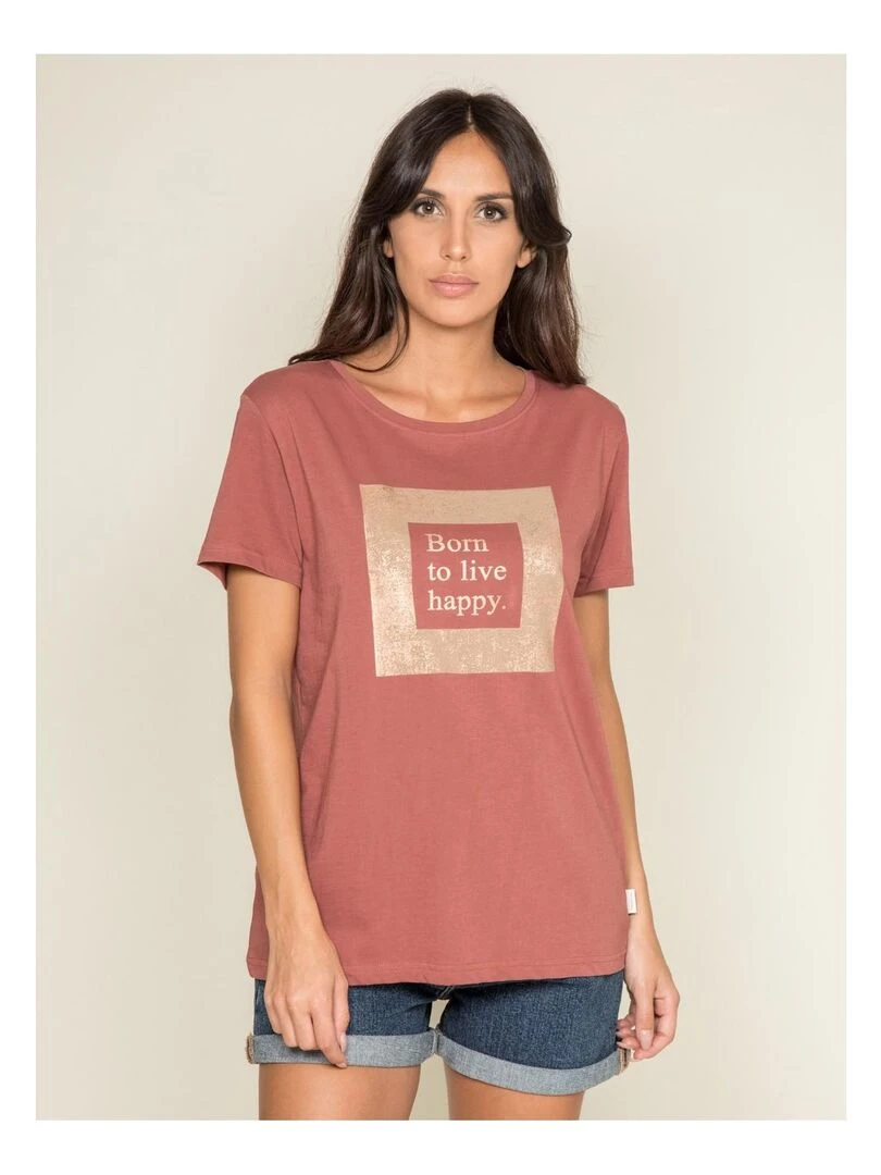 T shirt col rond message FLIGNY Rouge brique