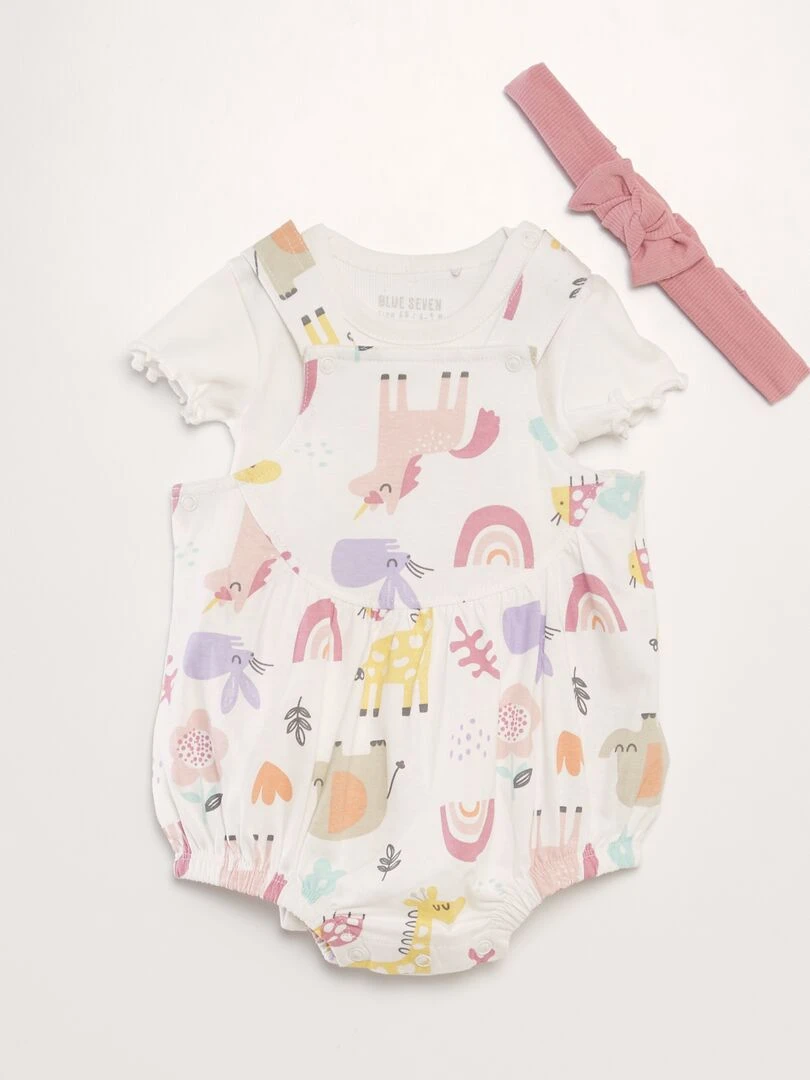 Ensemble bébé barboteuse + body + bandeau 3 pièces Beige