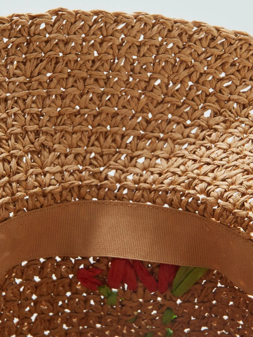 Chapeau de paille imprimé cerises   Beige