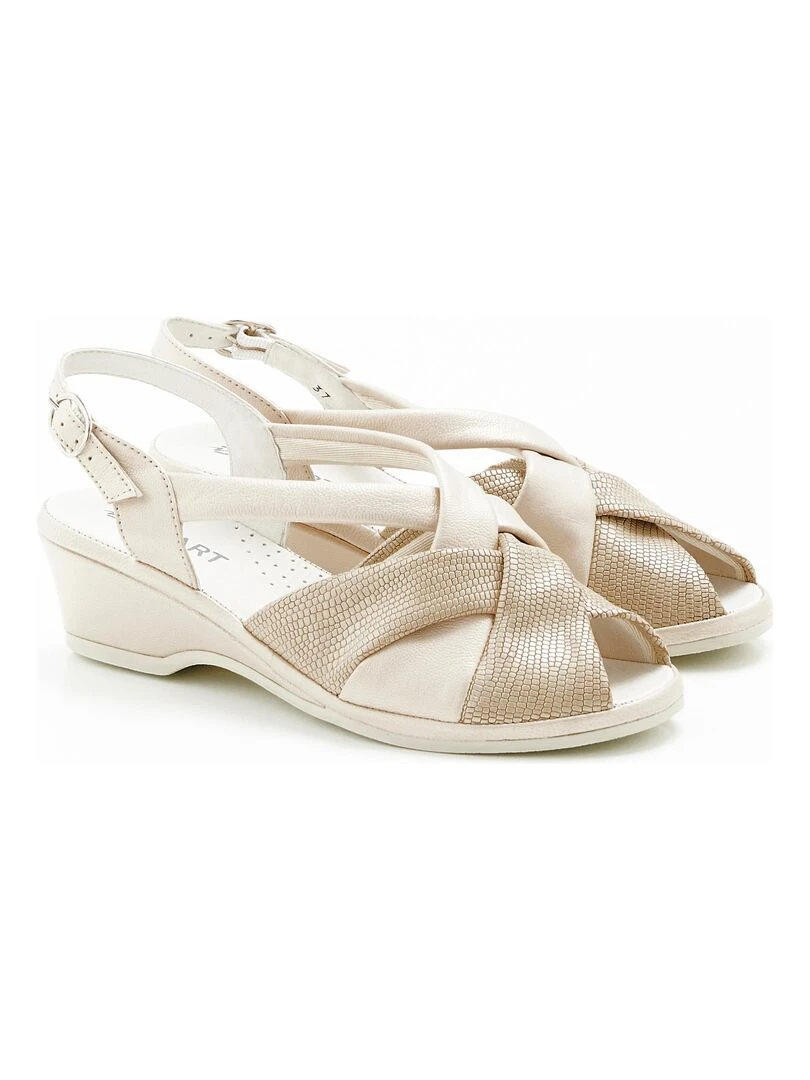 Sandales dessus cuir modèle large Damart Blanc nacré