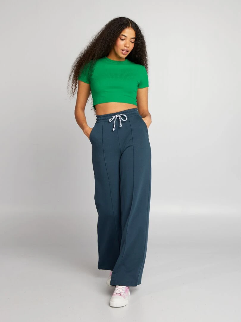 T shirt cropped côtelé avec liens   Vert