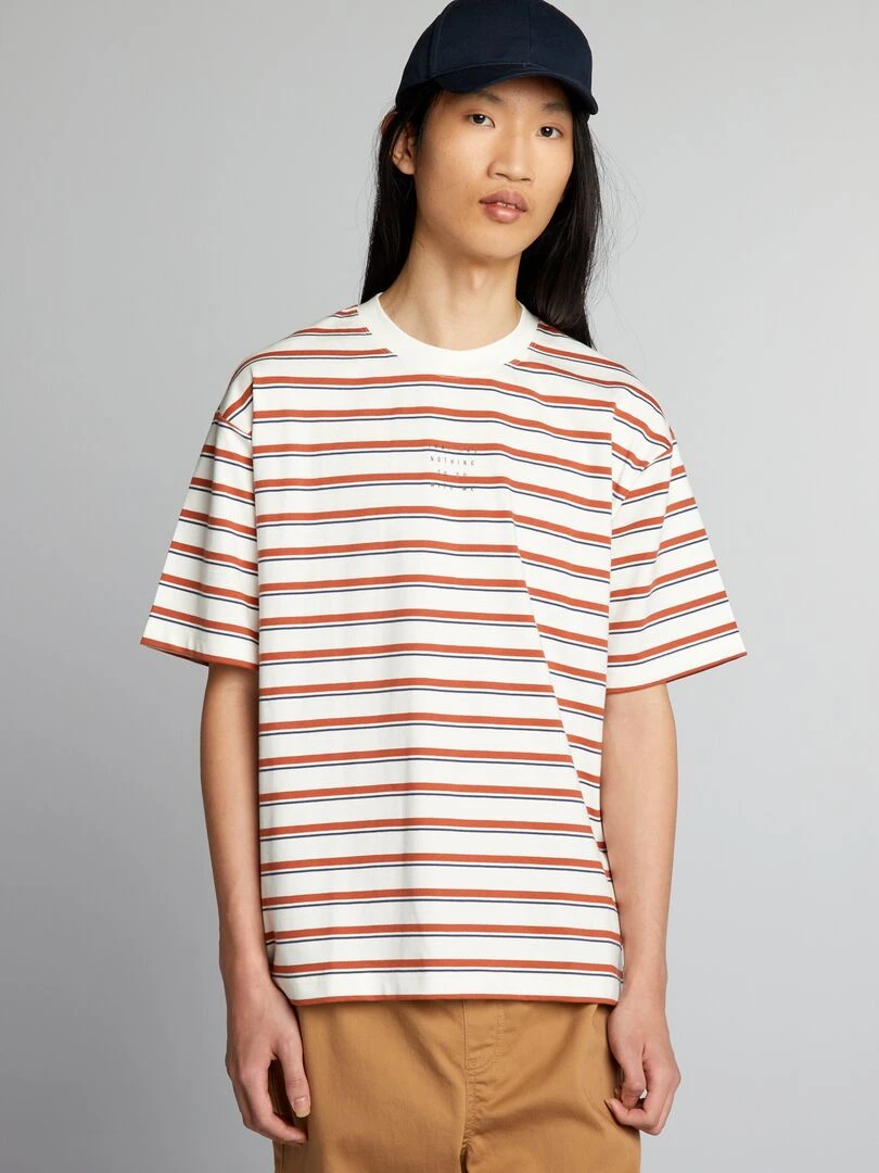 T shirt à rayures Blanc/bleu/marron