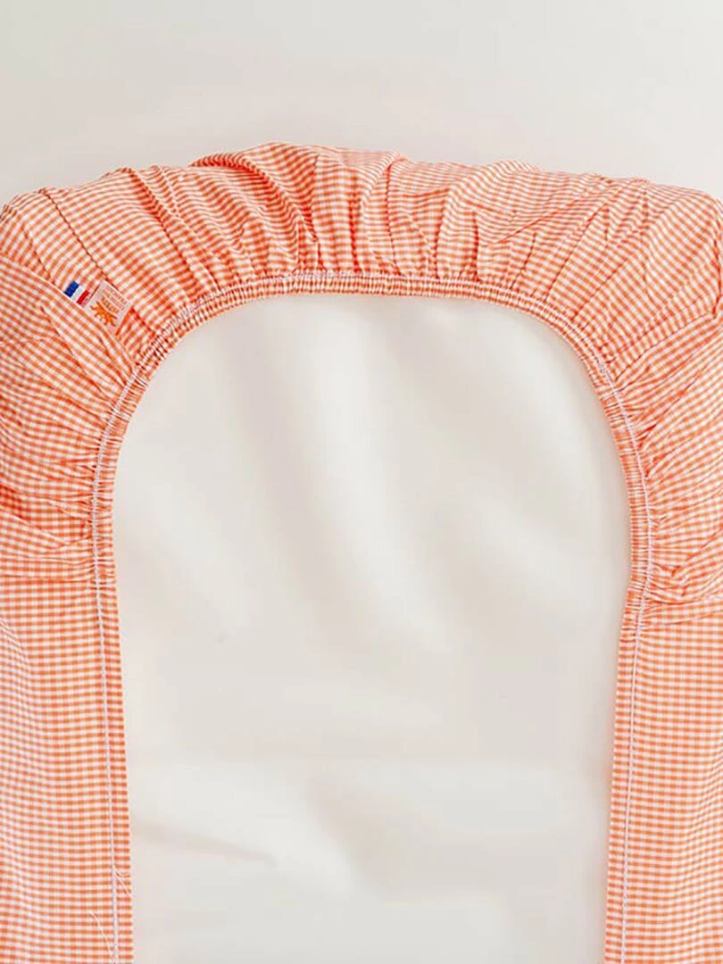 Housse de Matelas à Langer en Coton Bio Vichy   Orange