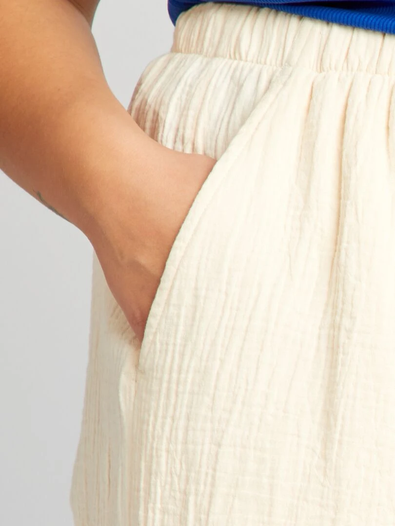 Short droit en gaze de coton   Beige