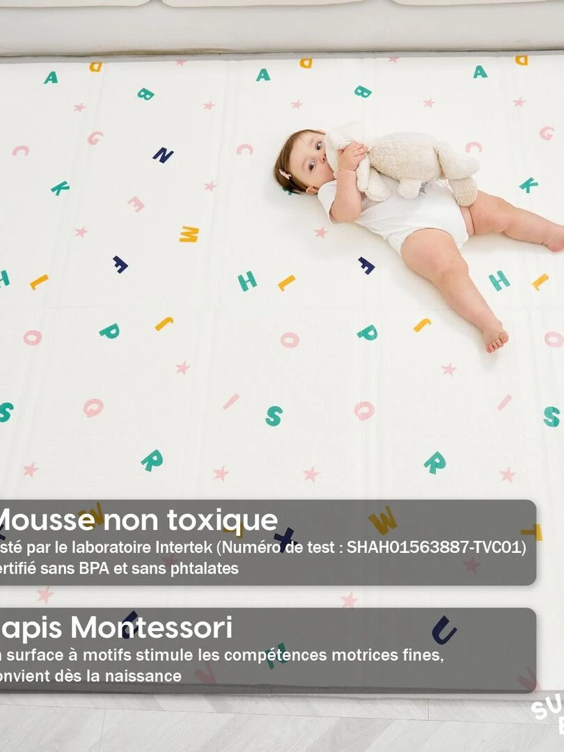 Tapis de Jeu en mousse  épais et pliable pour enfants   ROAD XL   SUPERBE BEBE   Blanc Vert clair