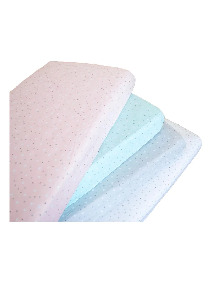 Drap housse imprimé étoiles multicolores Rose clair