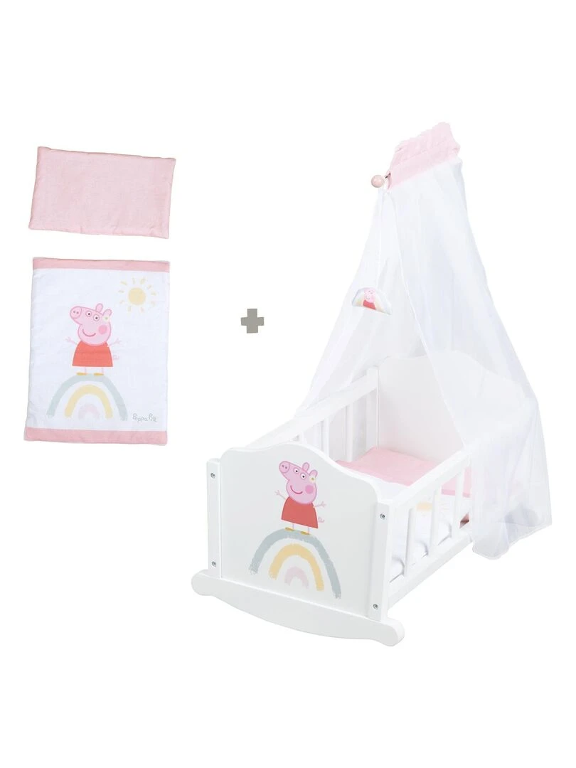 ROBA Berceau de Poupée 'Peppa Pig' en Bois   Linge de Lit Inclus   Motif Arc en ciel   N/A