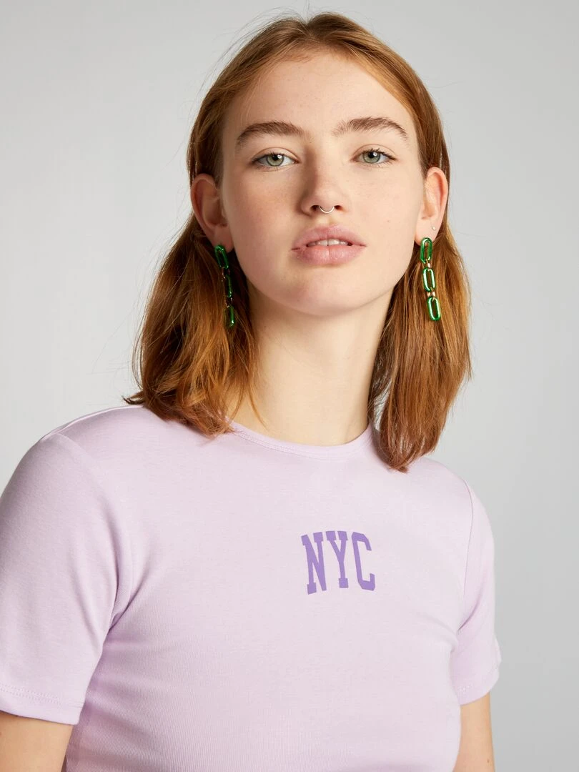 Crop top en jersey avec imprimé 'NYC'   Violet