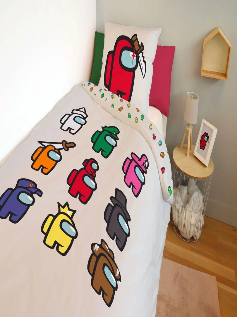 Housse de couette Among Us Imposteurs 140x200 cm et taie d'oreiller 100% Coton Gris