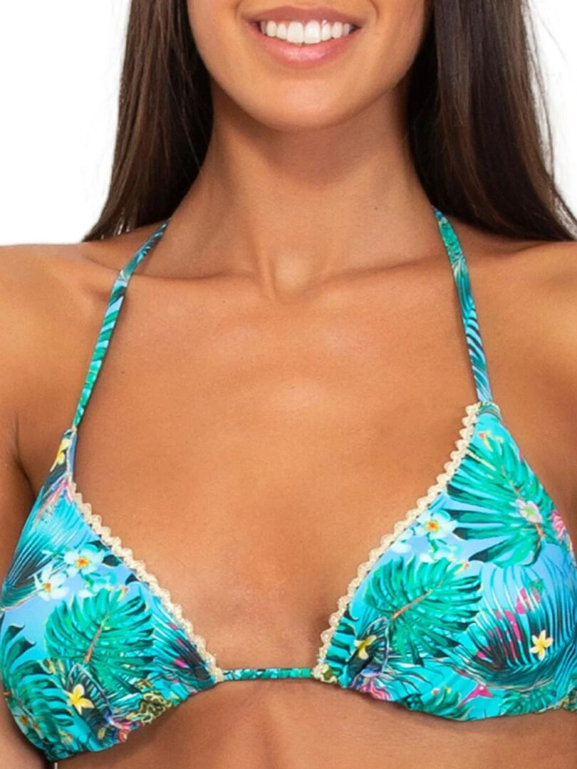 Haut de bikini triangle imprimé New Jungle Bleu