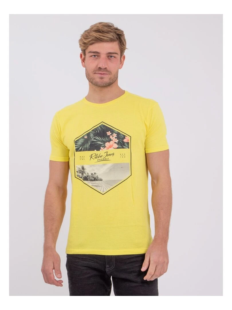 T shirt manches courtes col rond pur coton NUMADOC Jaune