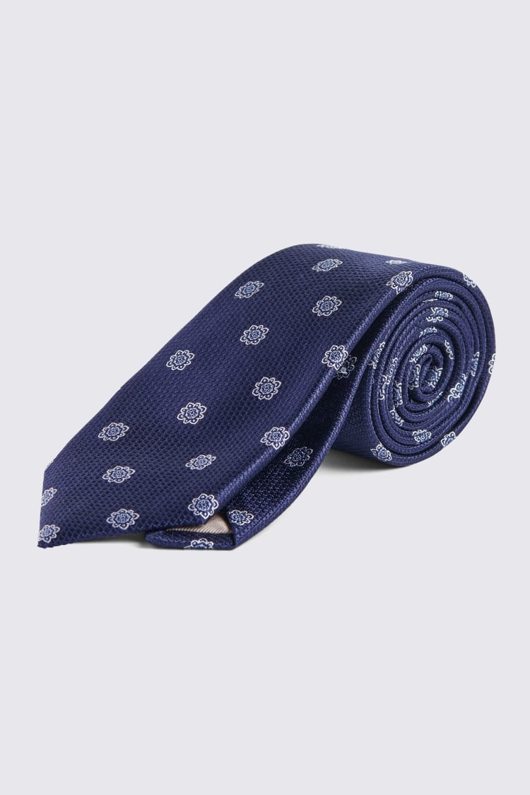 Navy Textured Silk Medallion Tie Buy Online at Moss