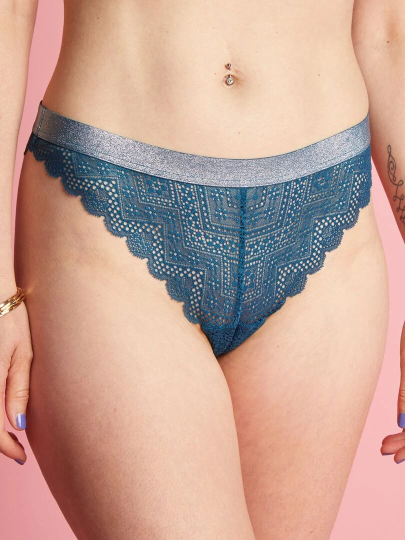 Tanga en dentelle   Bleu