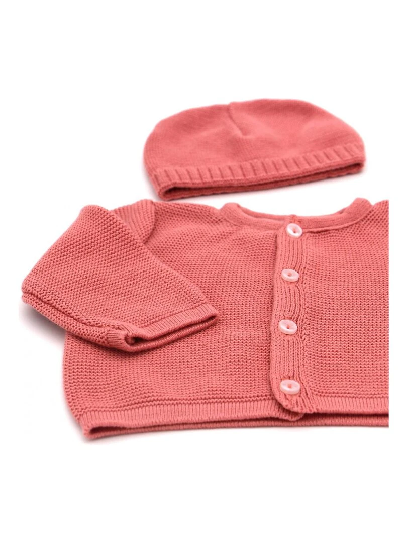 Ensemble tricoté 100% coton bio 1 à 3 mois Rouge