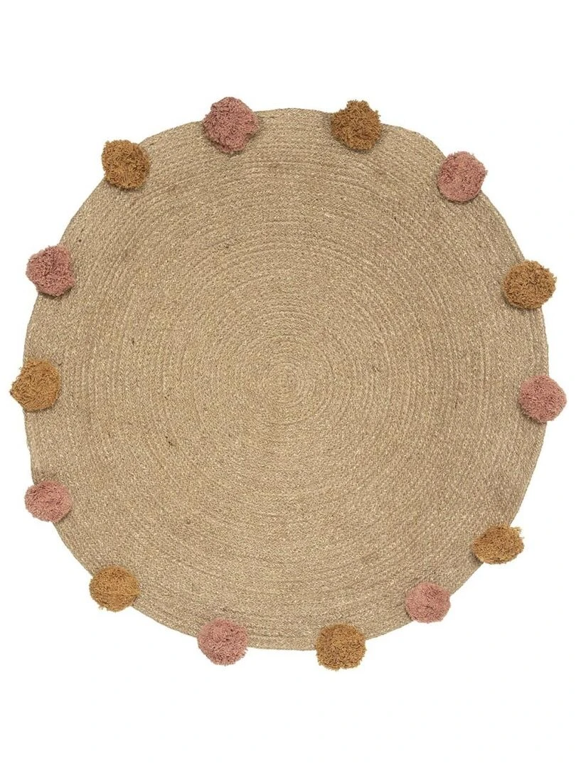 Tapis rond jute Lili pompons D78 Beige