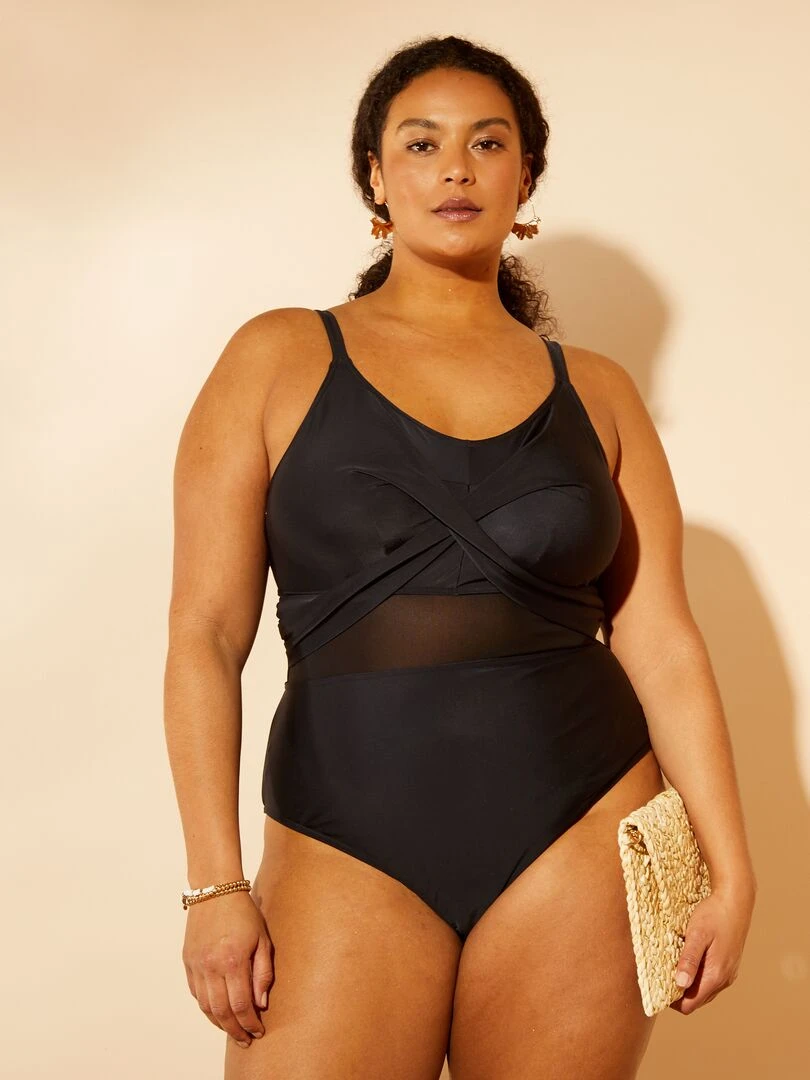 Maillot de bain effet croisé 1 pièce noir
