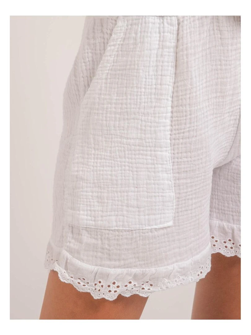 Short fluide en gaze de coton XEMKE Blanc