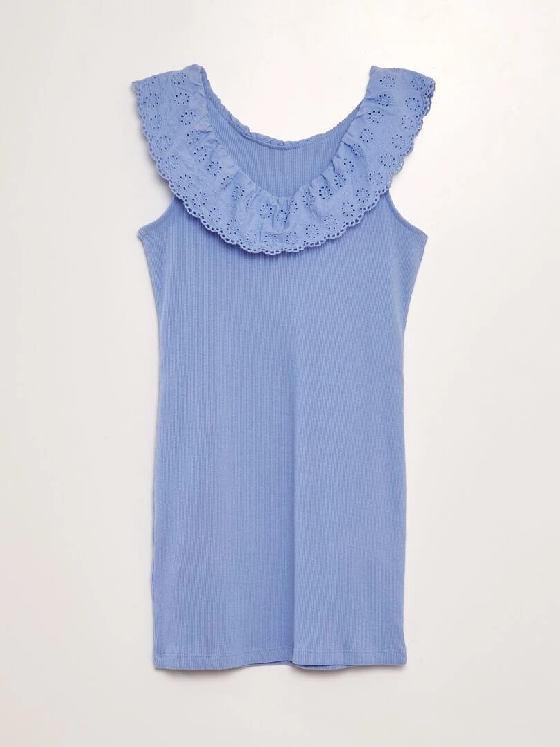 Robe côtelée avec large col brodé Indigo