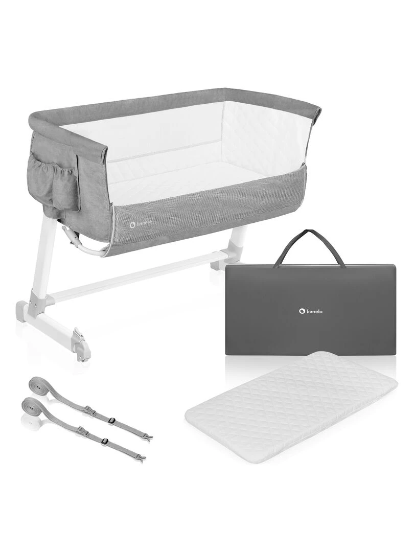 LIONELO Théo Lit évolutif cododo 2en1 avec matelas 0 9 kg Hauteur et inclinaison réglables Gris