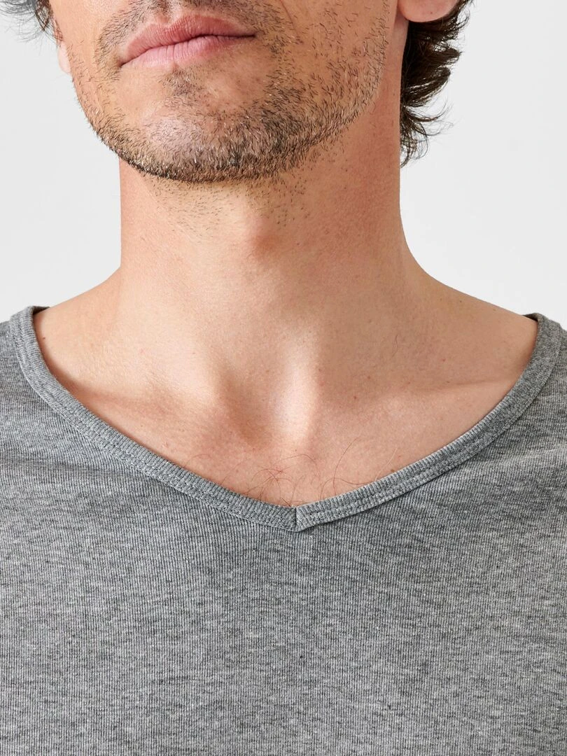 Lot de 2 t shirts col V  manches courtes  Essential pur coton peigné   Damart   Gris chiné