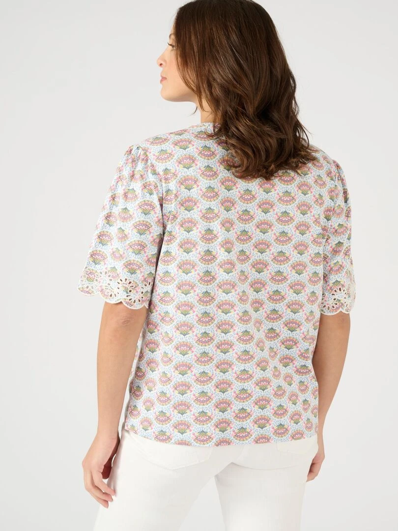 Tee shirt imprimé détails brodés.   Damart   Blanc