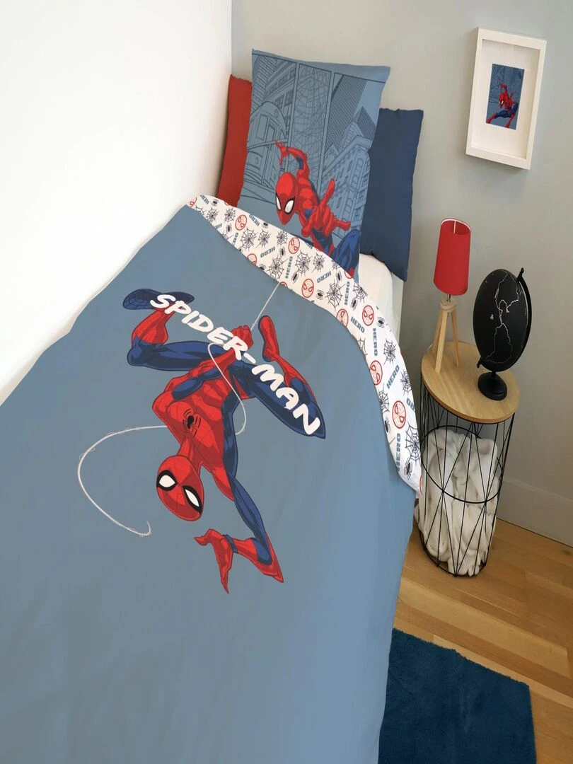MARVEL Housse de couette Spiderman 140x200 cm 100% Coton Bleu Bleu