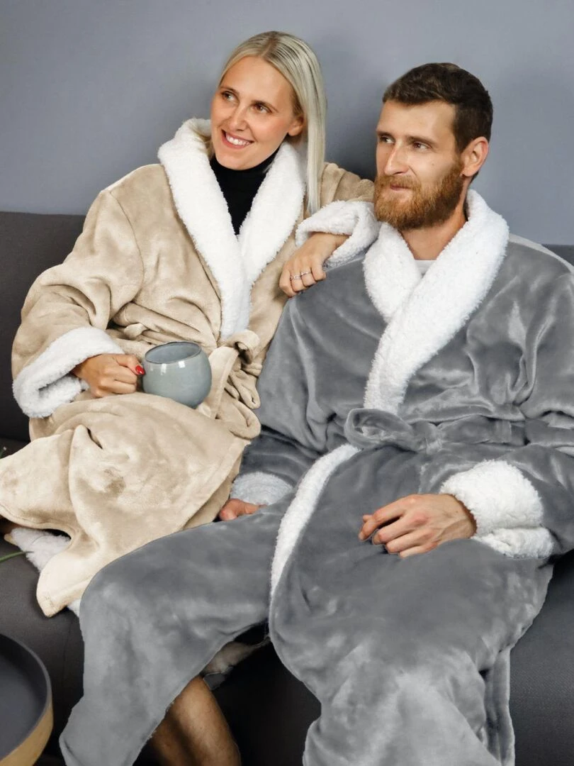Peignoir  robe de chambre polaire mixte  Utra Douce   Vivezen   Gris