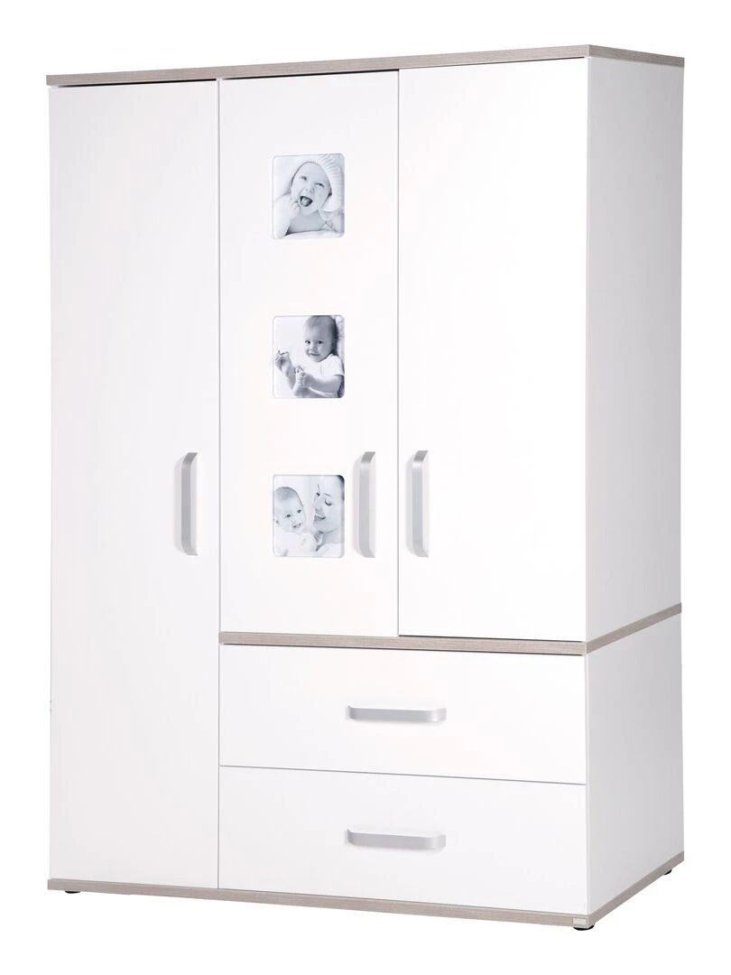 ROBA Armoire "Moritz" 3 portes – avec 3 cadres d'images – blanc / orme lunaire Blanc