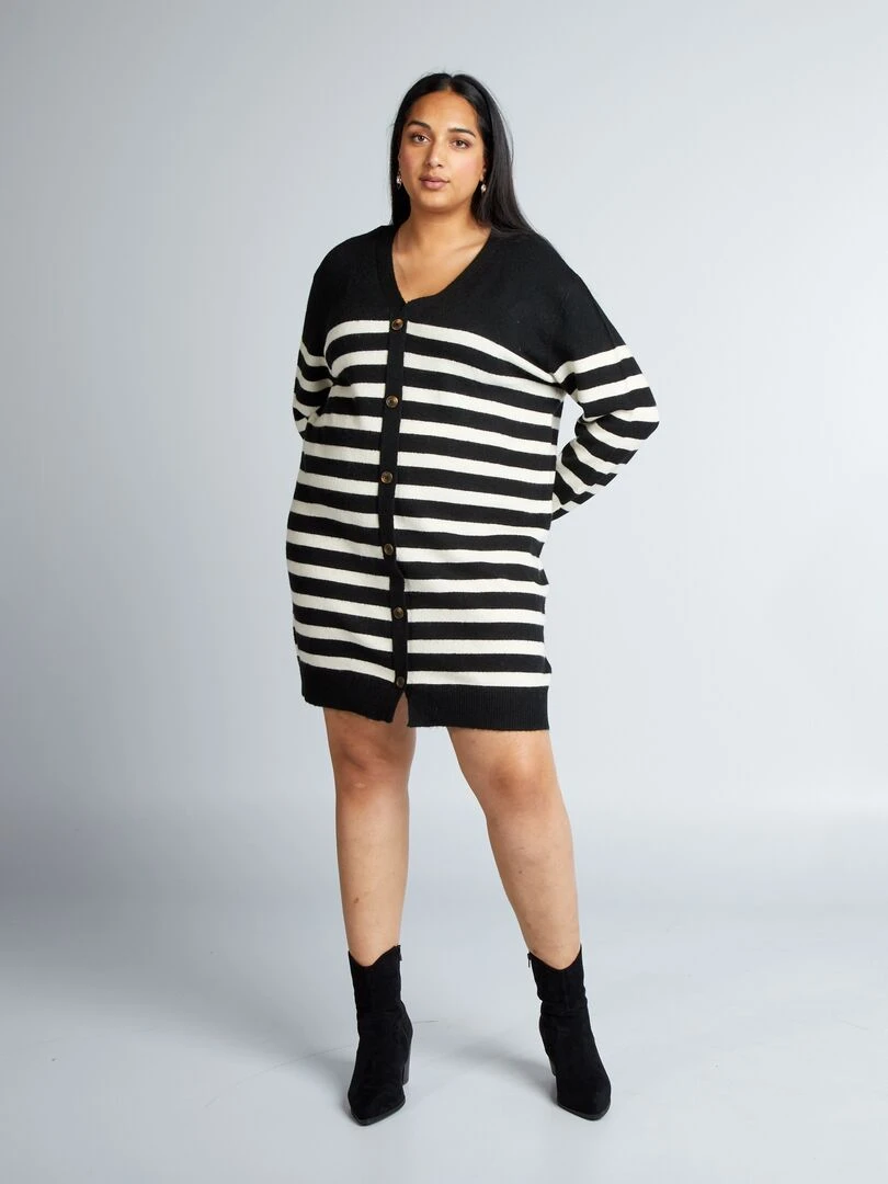 Robe gilet en maille Noir à rayures