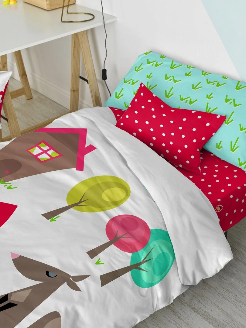 Parure housse de couette 2 pièces Grandma "Happyfriday"   Bleu Rouge