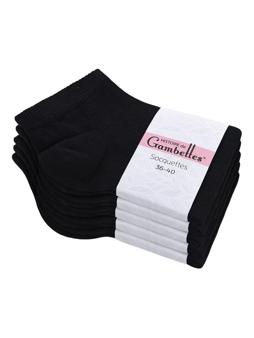 Socquettes Coton Prémium Lot 5 Paires Fabrication UE Noir