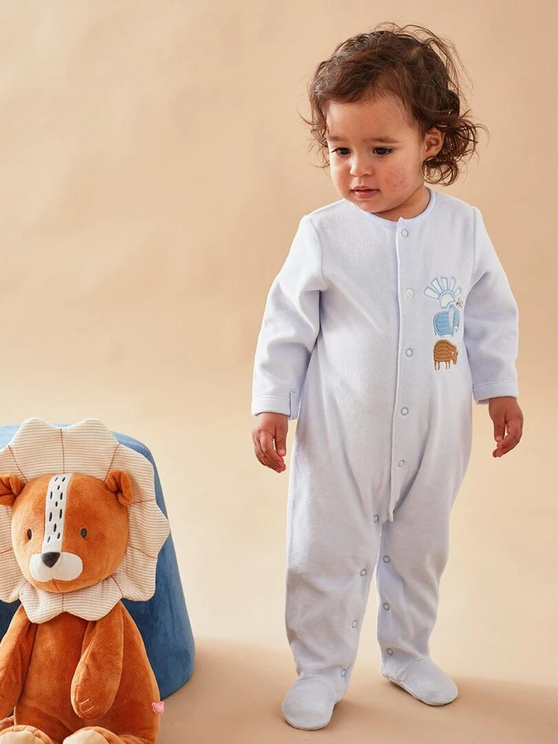 Pyjama 1 pièce rhino & éléphant en velours Noukie's Bleu