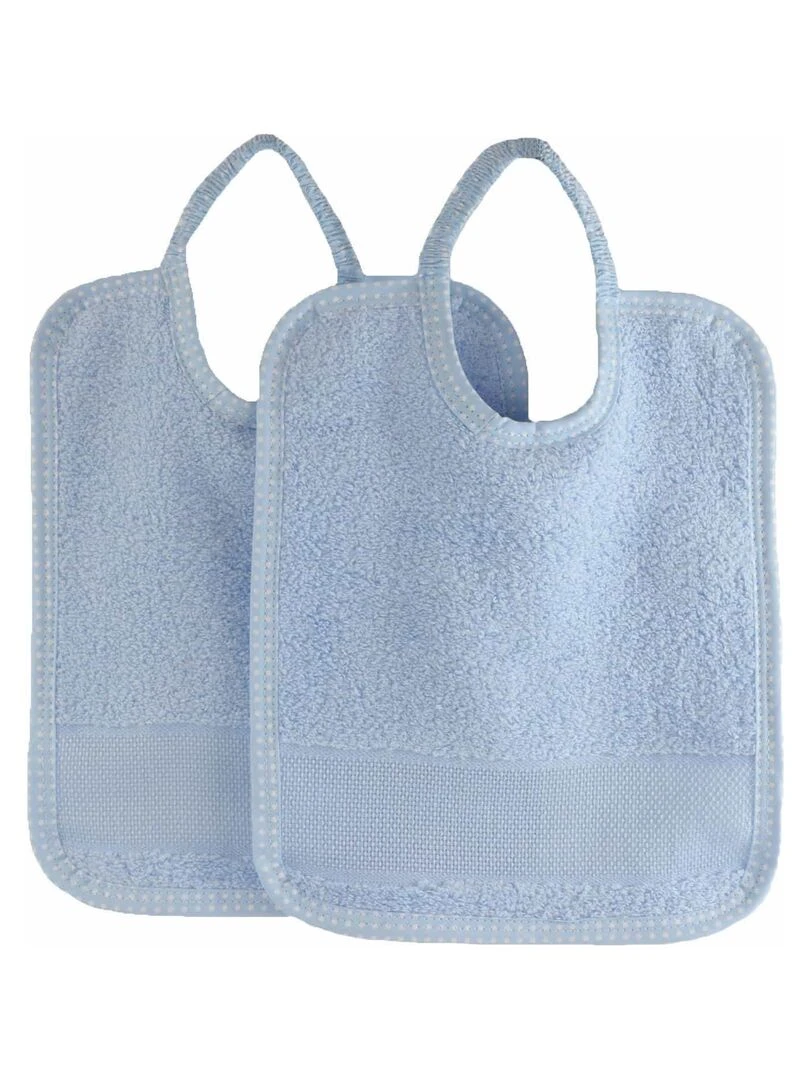 Lot de 2 bavoirs elastique avec toile aïda MAIDA Bleu