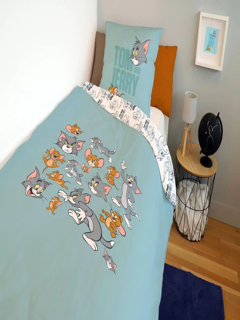 Housse de couette Tom and Jerry try and catch me 140x200 cm 100% Coton Bleu