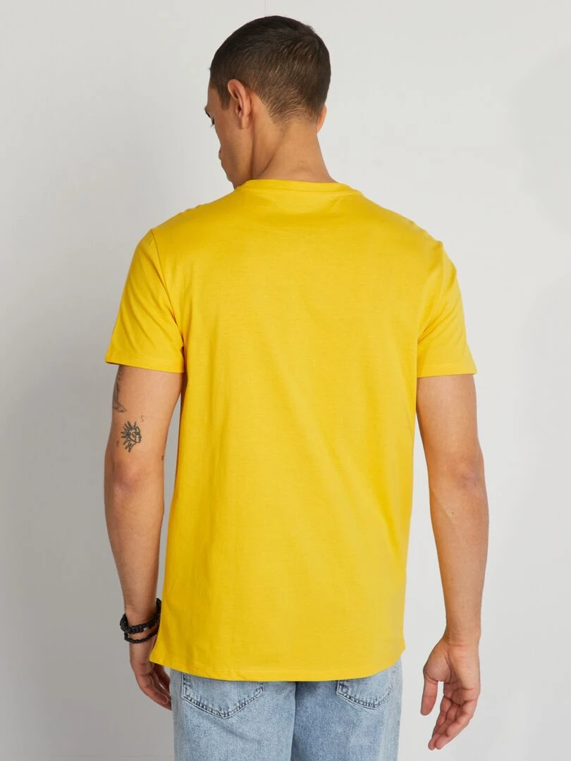 T shirt en coton imprimé à col rond   Jaune