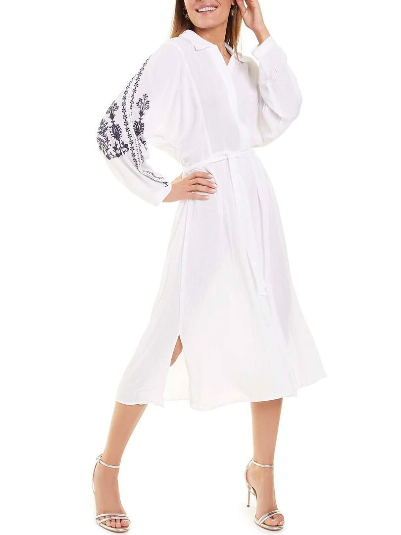 Robe estivale mi longue manches longues blanc Blanc