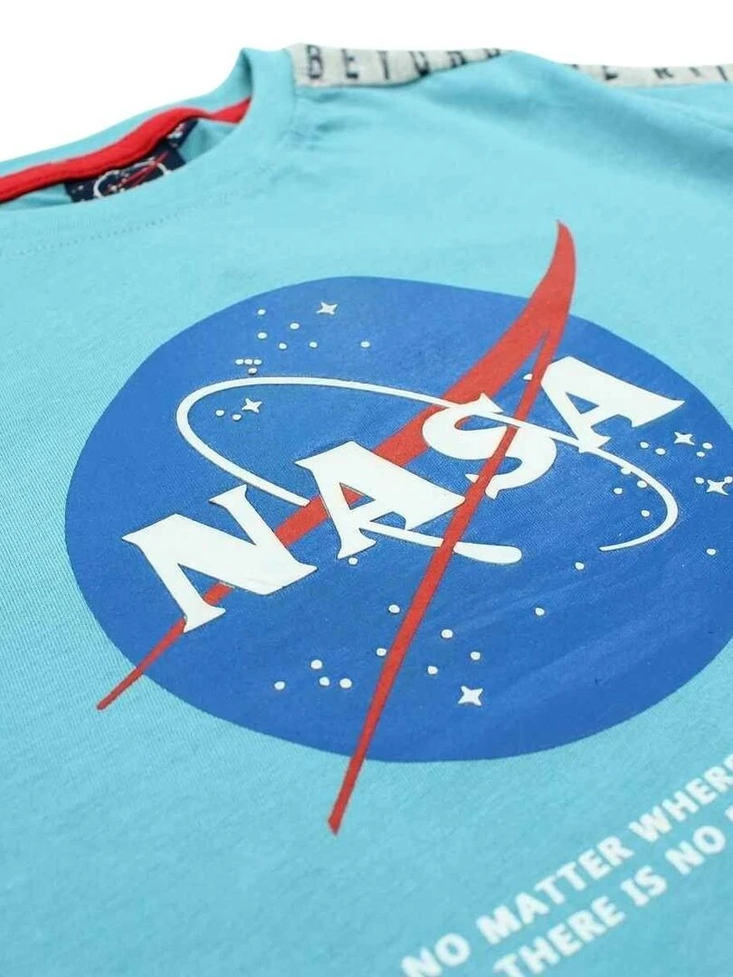 Nasa   T shirt garçon imprimé logo en coton   Bleu
