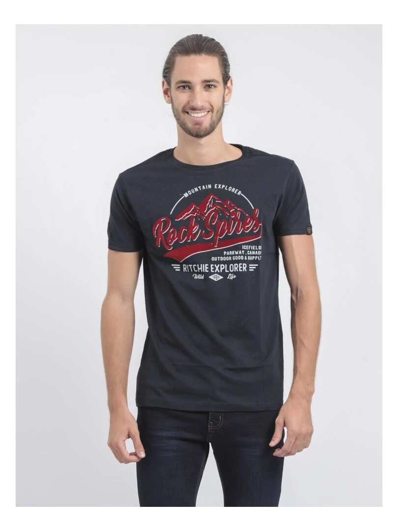 T shirt col rond pur coton JUPITOLI Bleu marine