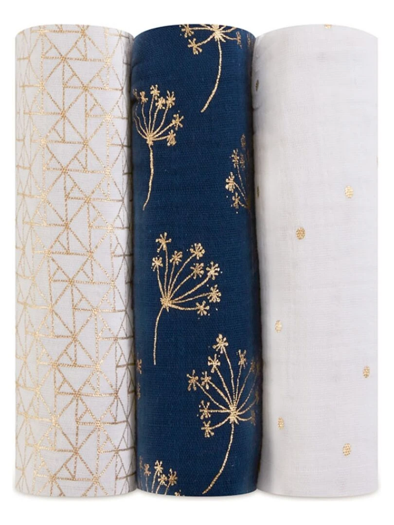 Lot de 3 maxi langes métalliques Gold deco (120 x 120 cm) Bleu