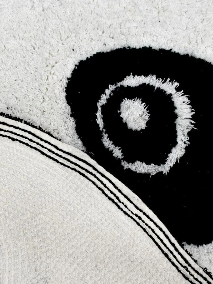 Tapis enfant 100x100 rond BIO PANDA Blanc en coton biologique tout doux certifié Care&Fair Blanc